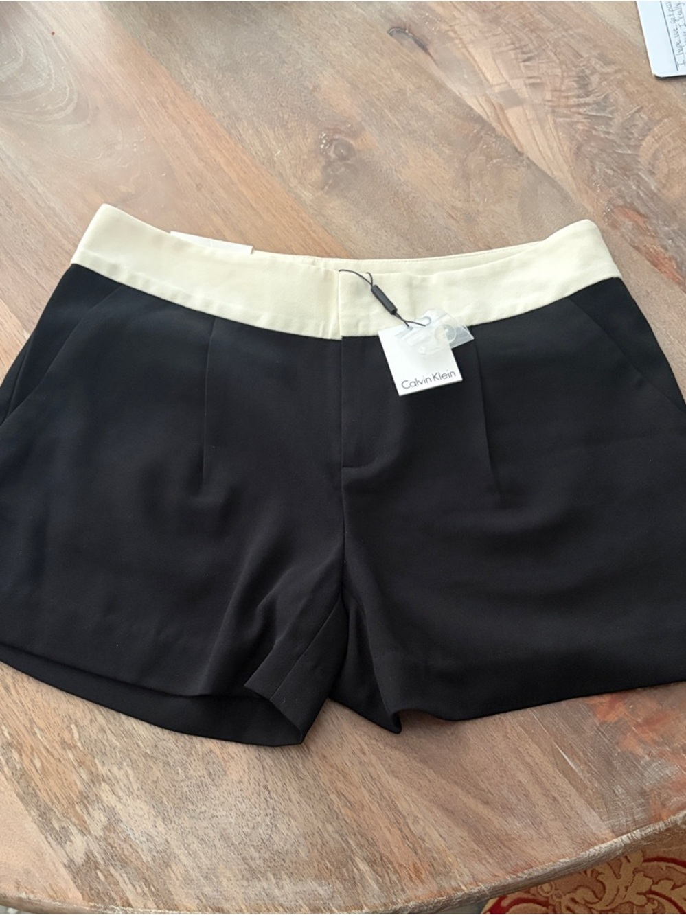 Calvin Klein Black High-Waist Shorts with Cream Waistband